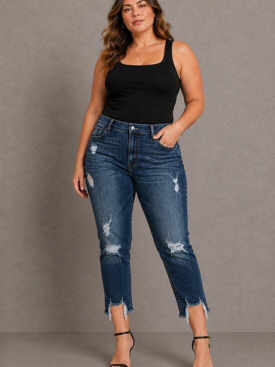 Judy Blue Denim - Judy Blue Cropped Fit Distressed Jeans Size 16W